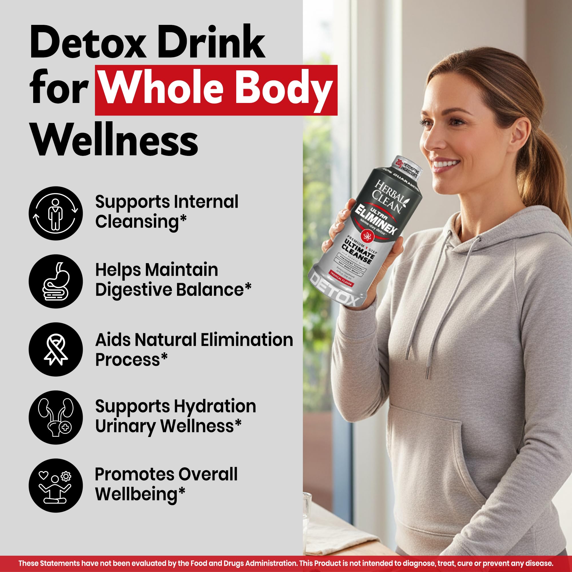 Herbal Clean botella junto a una regla para comparar tamaño de 32 fl oz