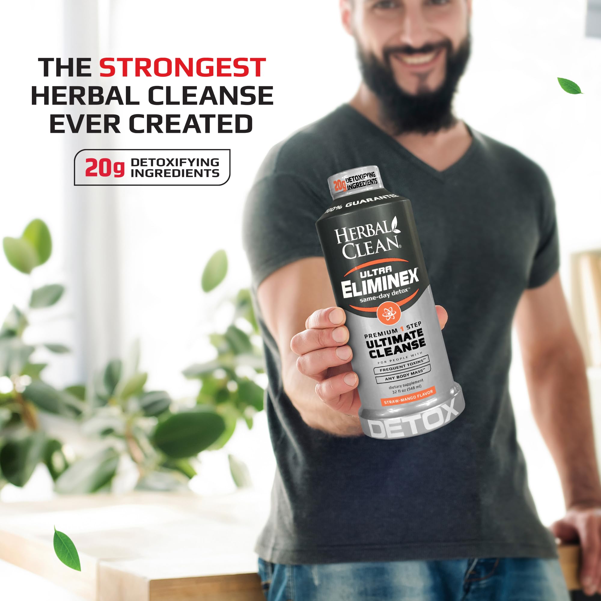Herbal Clean botella junto a una regla para comparar tamaño real y porciones