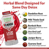 Persona agitando y bebiendo Herbal Clean Qcarbo16 para uso inmediato y protocolo simple