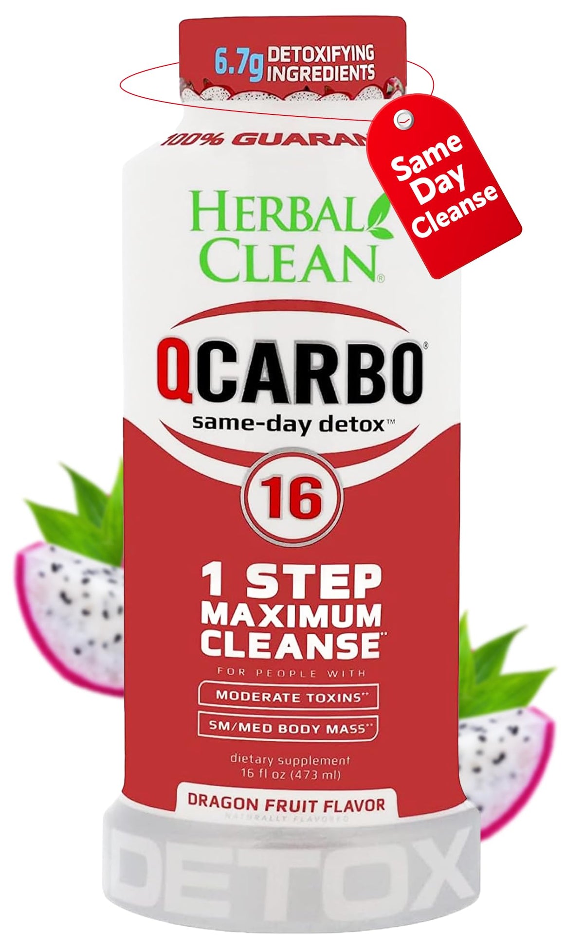 Herbal Clean Qcarbo16 frente del envase mostrando tamaño y diseño, fácil identificación