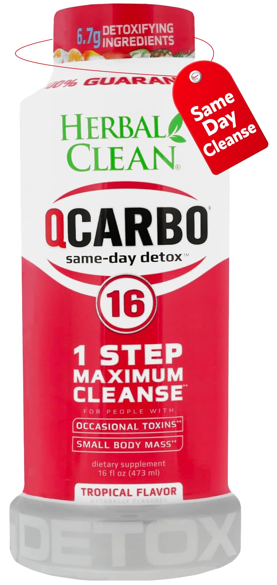 Herbal Clean Qcarbo16 frente botella mostrando diseño y beneficio refrescante