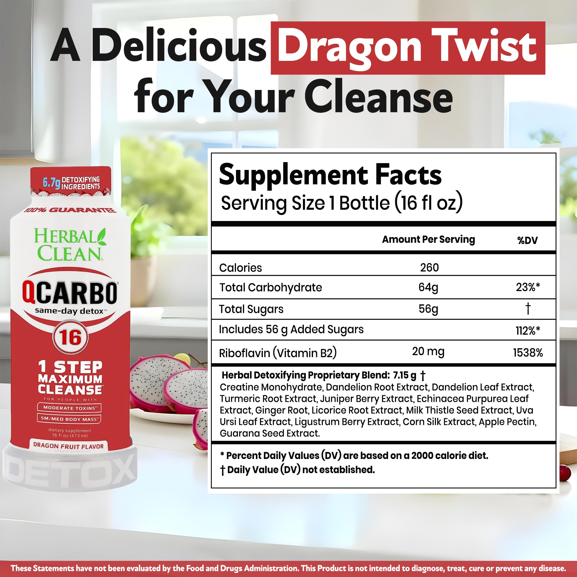 Herbal Clean Qcarbo16 color y textura del líquido sabor fruta del dragón, aspecto apetecible