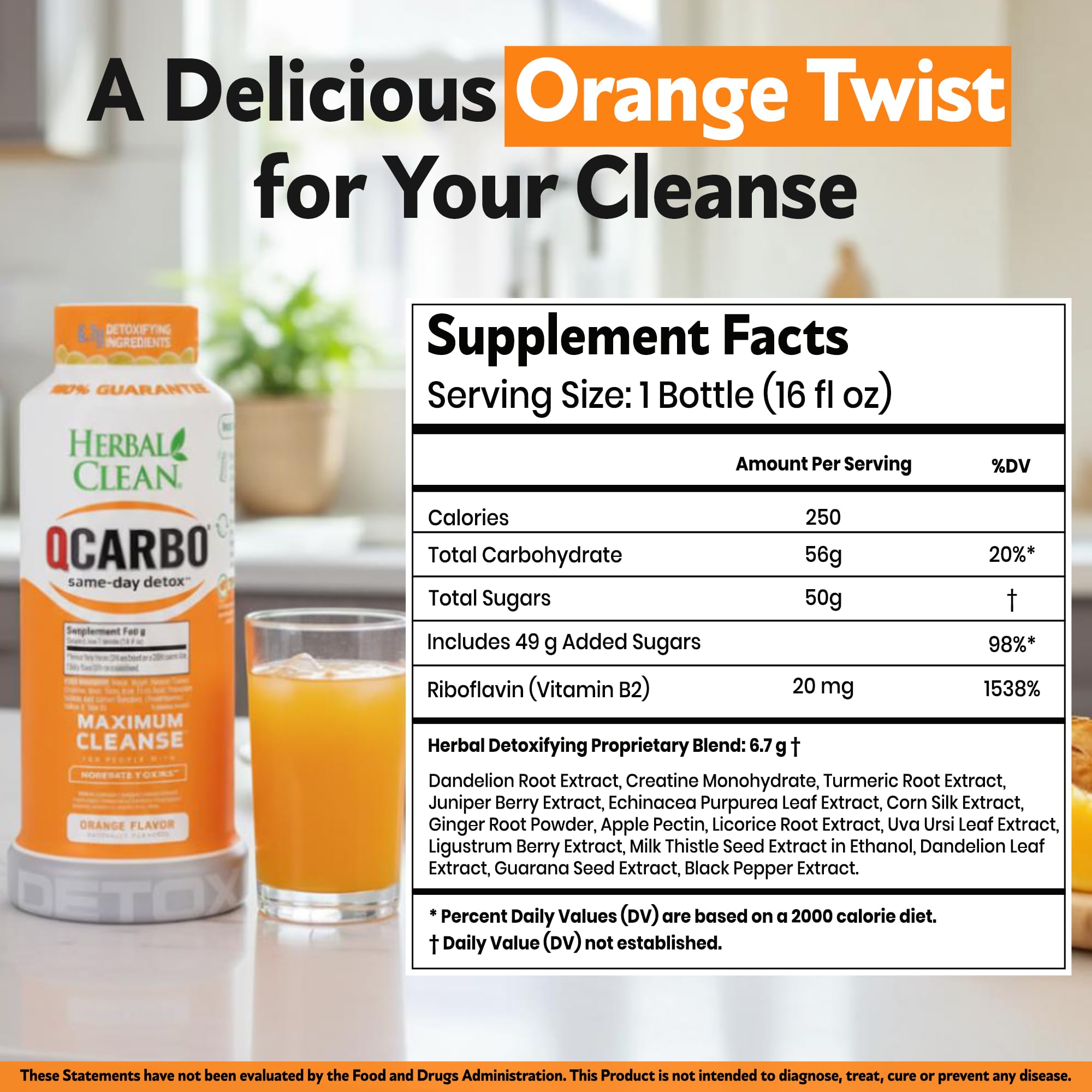 Herbal Clean Qcarbo16 botella en mano para uso inmediato y conveniencia diaria