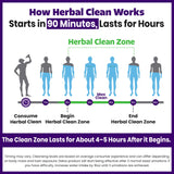 Herbal Clean qcarbo32 en mesa de cocina con botella y vaso, estilo de vida activo