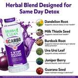 Herbal Clean qcarbo32 persona vertiendo y bebiendo, uso fácil y rápido