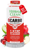 Herbal Clean Qcarbo32 frente del envase mostrando el sabor tropical y uso fácil