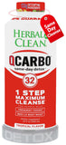 Herbal Clean Qcarbo32 vista frontal del envase mostrando sabor Tropical y tamaño