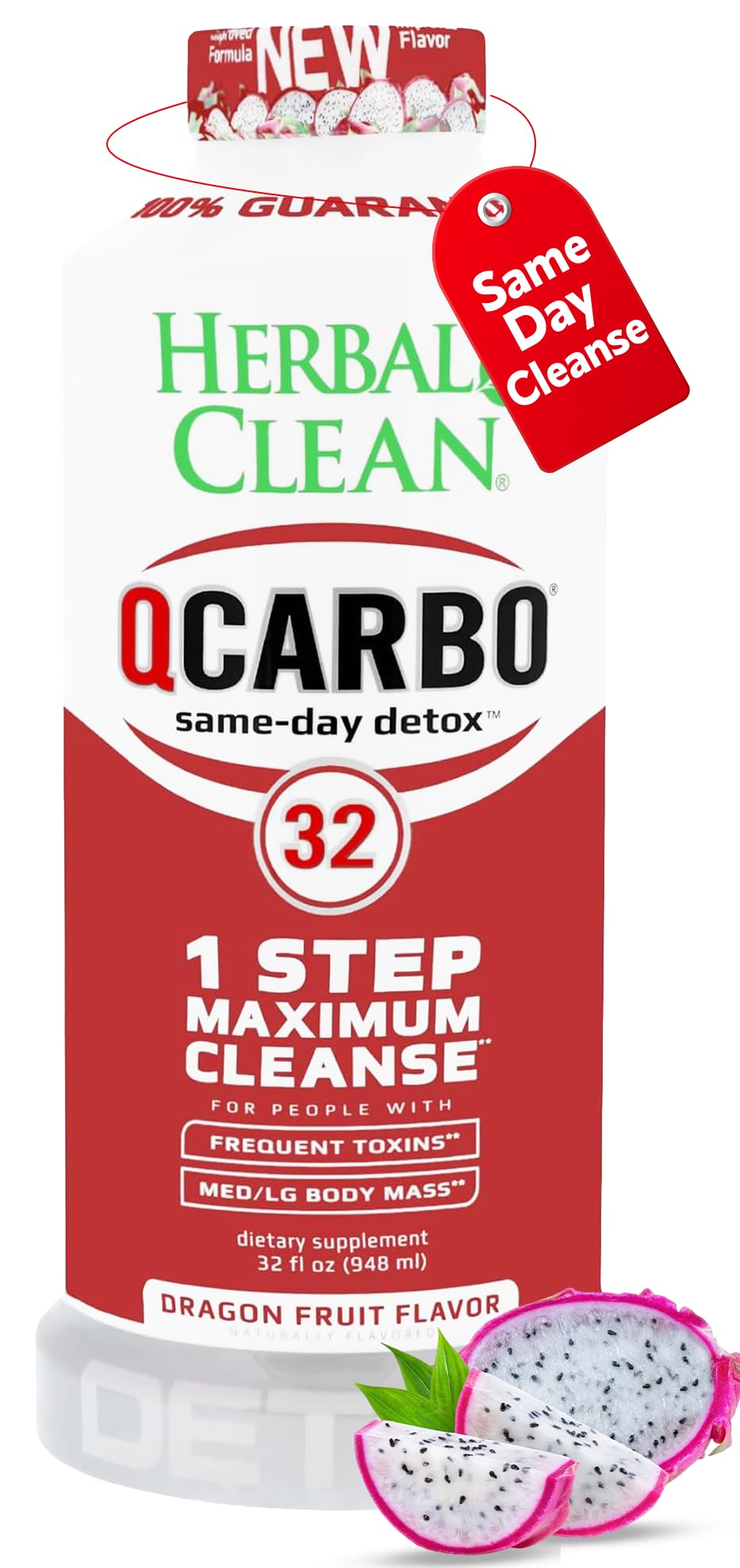Herbal Clean botella frontal mostrando sabor dragón y formato 32 fl oz, beneficio claridad