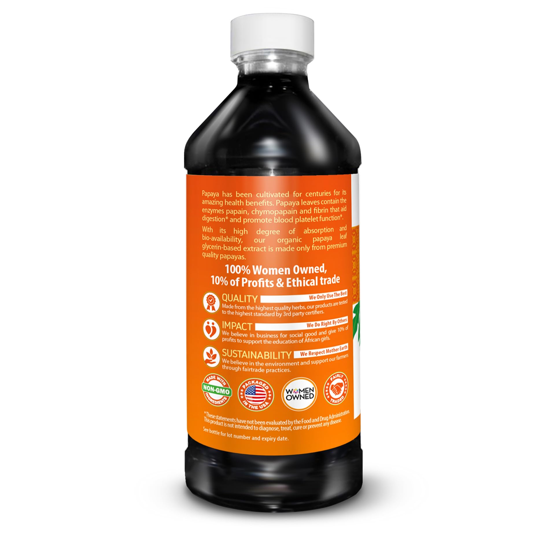 Herbal Goodness botella en mano que muestra la escala y volumen de 16 oz