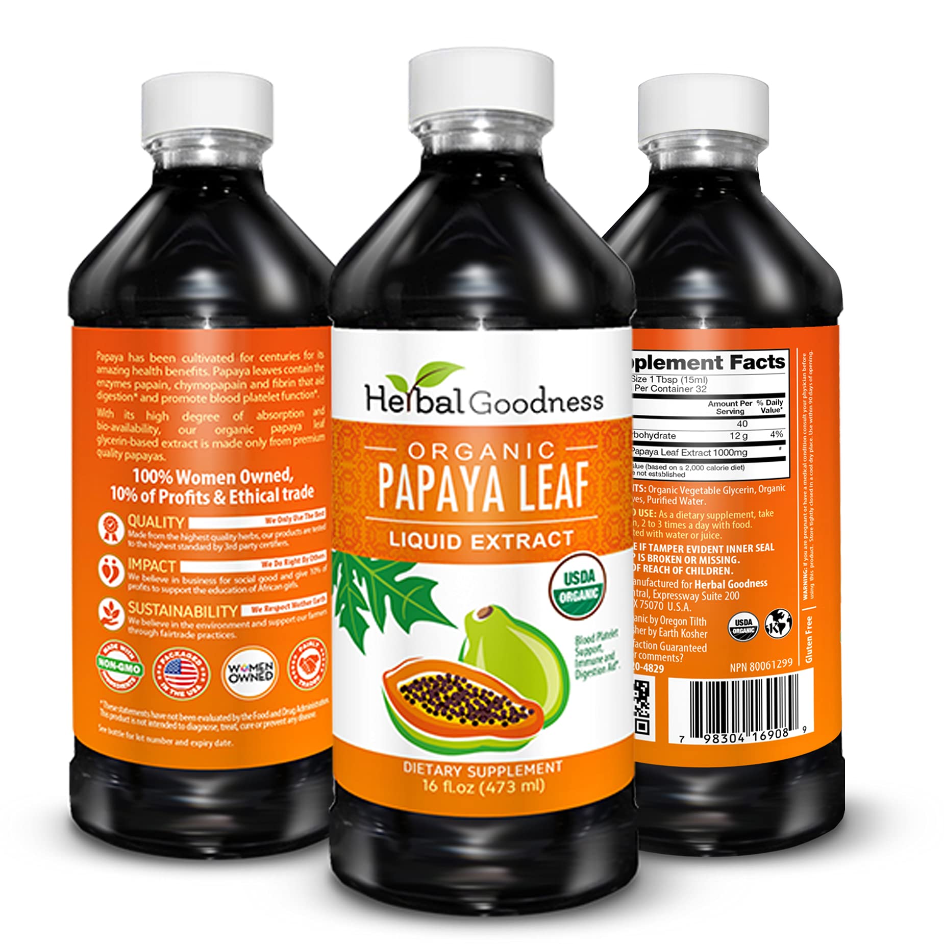 Herbal Goodness etiqueta y cierre en detalle que muestra información clara y segura