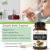 Herbal Goodness etiqueta con sellos USDA Organic y GMP para confianza