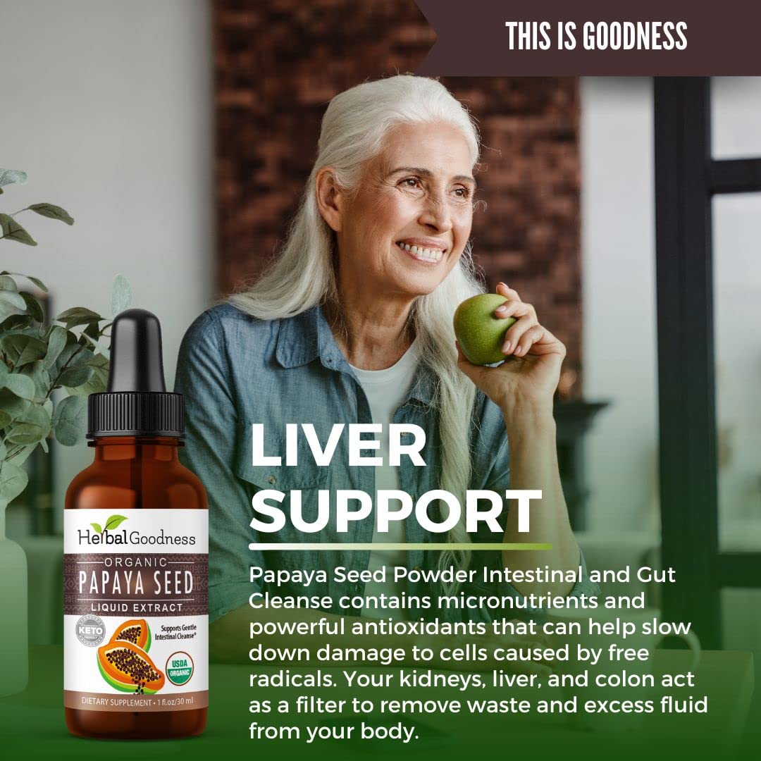 Herbal Goodness etiqueta con ingredientes que resalta papaína y antioxidantes