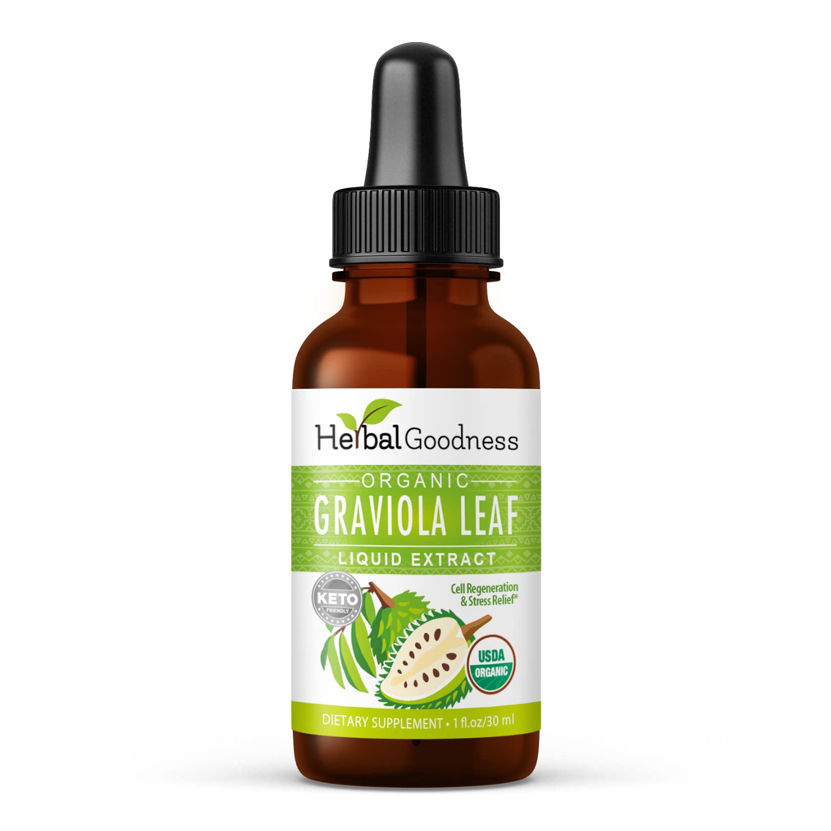 Herbal Goodness frasco delantero mostrando etiqueta clara y beneficios