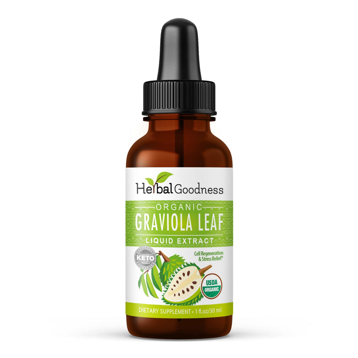 Herbal Goodness frasco delantero mostrando etiqueta clara y beneficios
