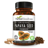 Herbal Goodness frasco delantero mostrando etiqueta orgánica y beneficios