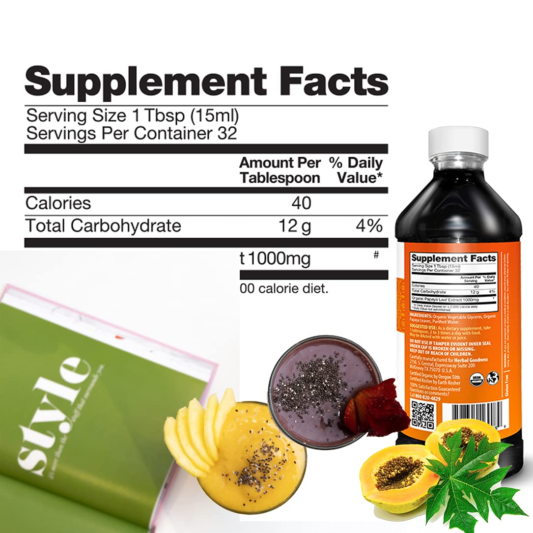 Herbal Goodness hojas de papaya frescas, origen orgánico que respalda la calidad