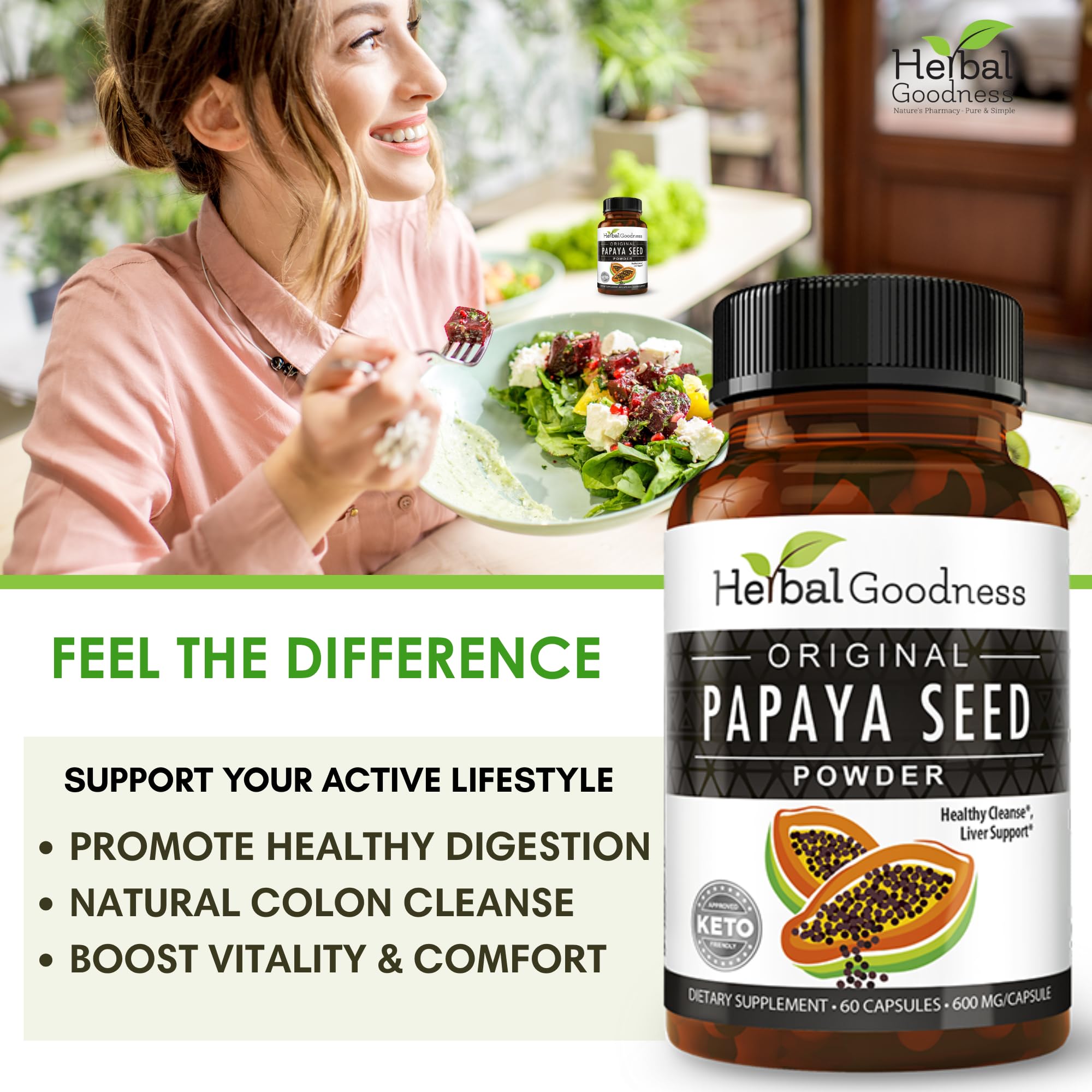 Herbal Goodness polvo de semillas de papaya detalle de textura natural