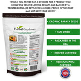 Herbal Goodness detalle de semillas secas indicando origen orgánico y conservación