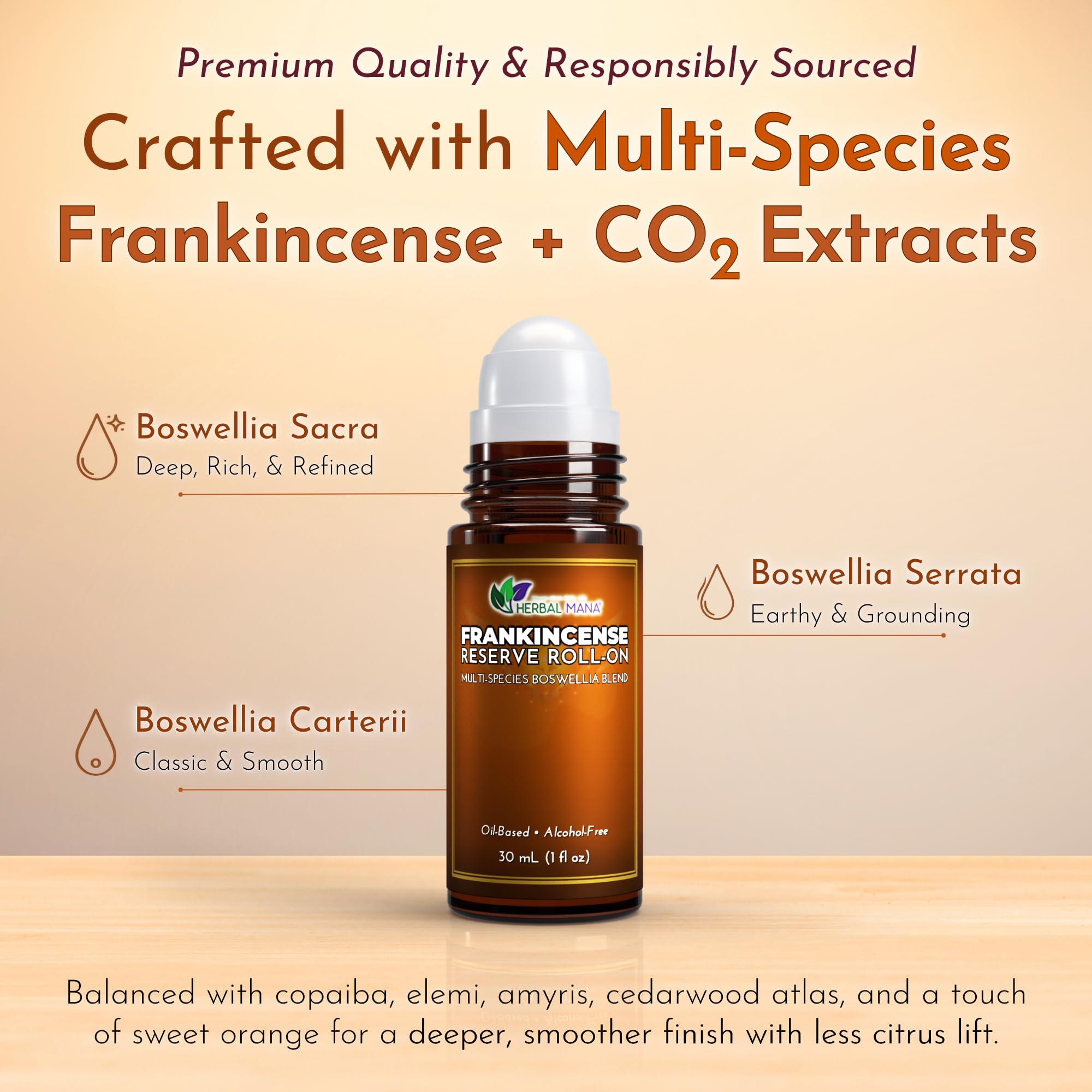 Herbal Mana roller 30 mL junto a objetos para comparar escala