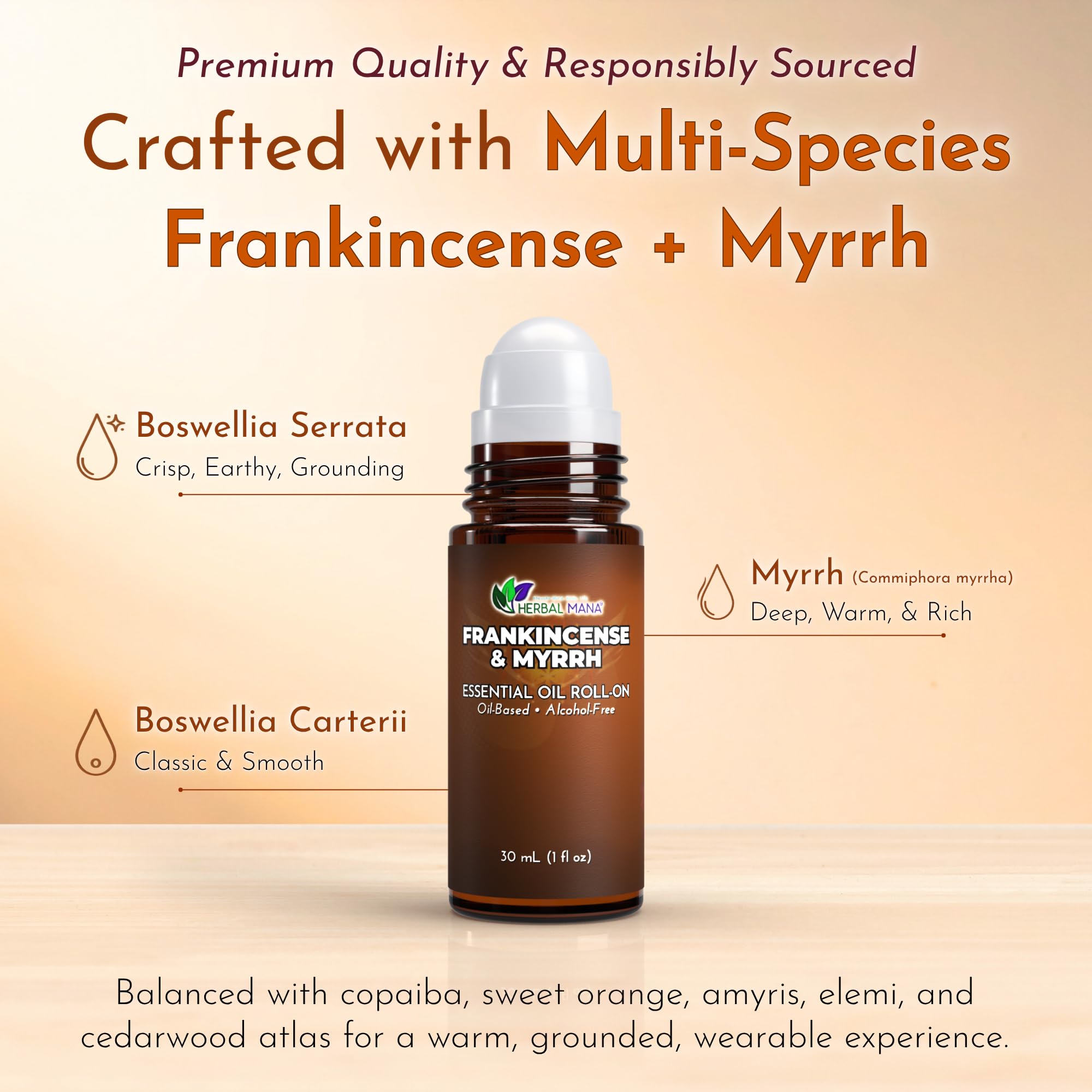 Herbal Mana tamaño comparativo 30 mL frente a objetos cotidianos