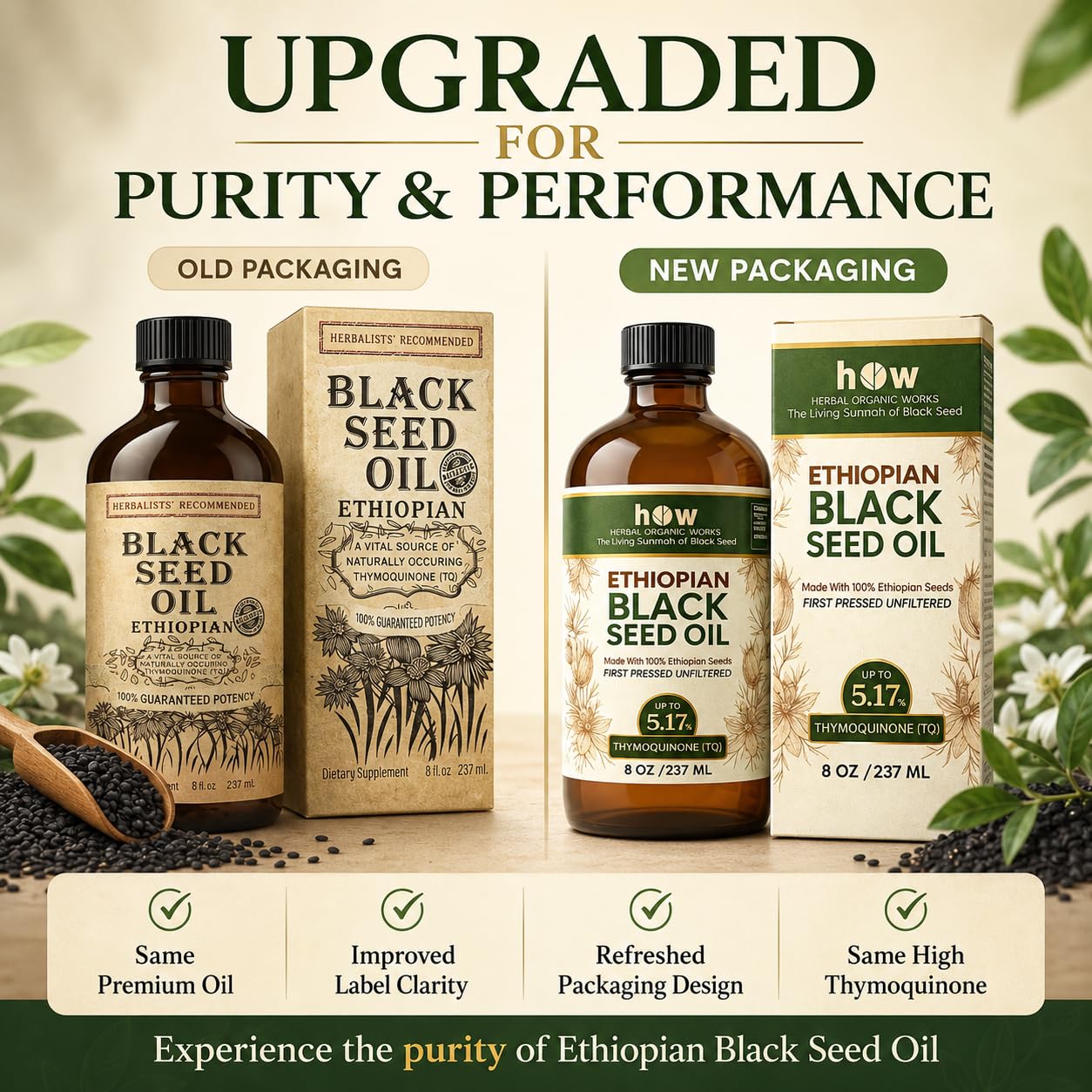 Herbal Organic Works etiqueta legible de aceite puro etíope para confianza