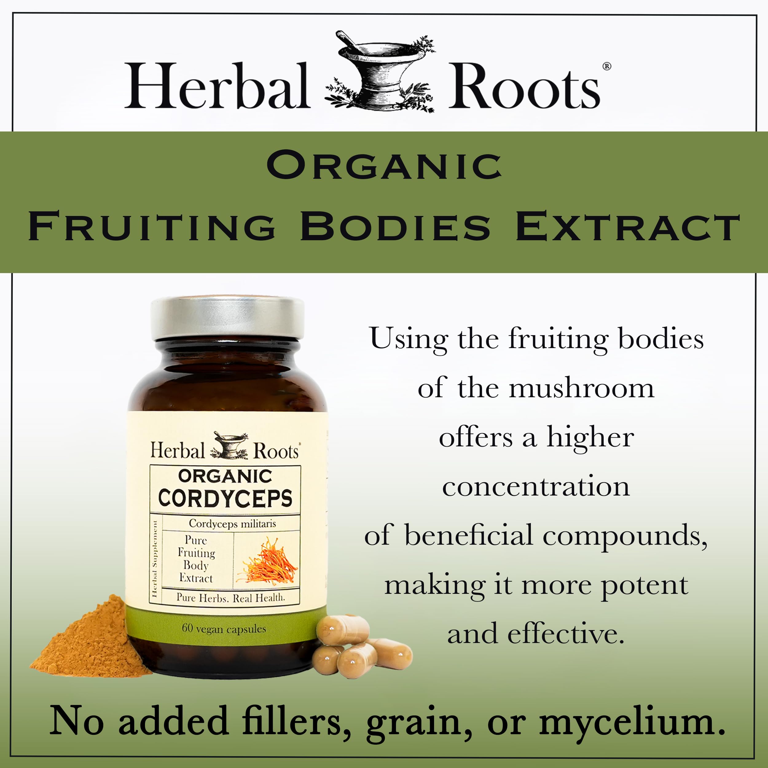 Herbal Roots botella abierta con cápsulas dentro beneficiando la conveniencia