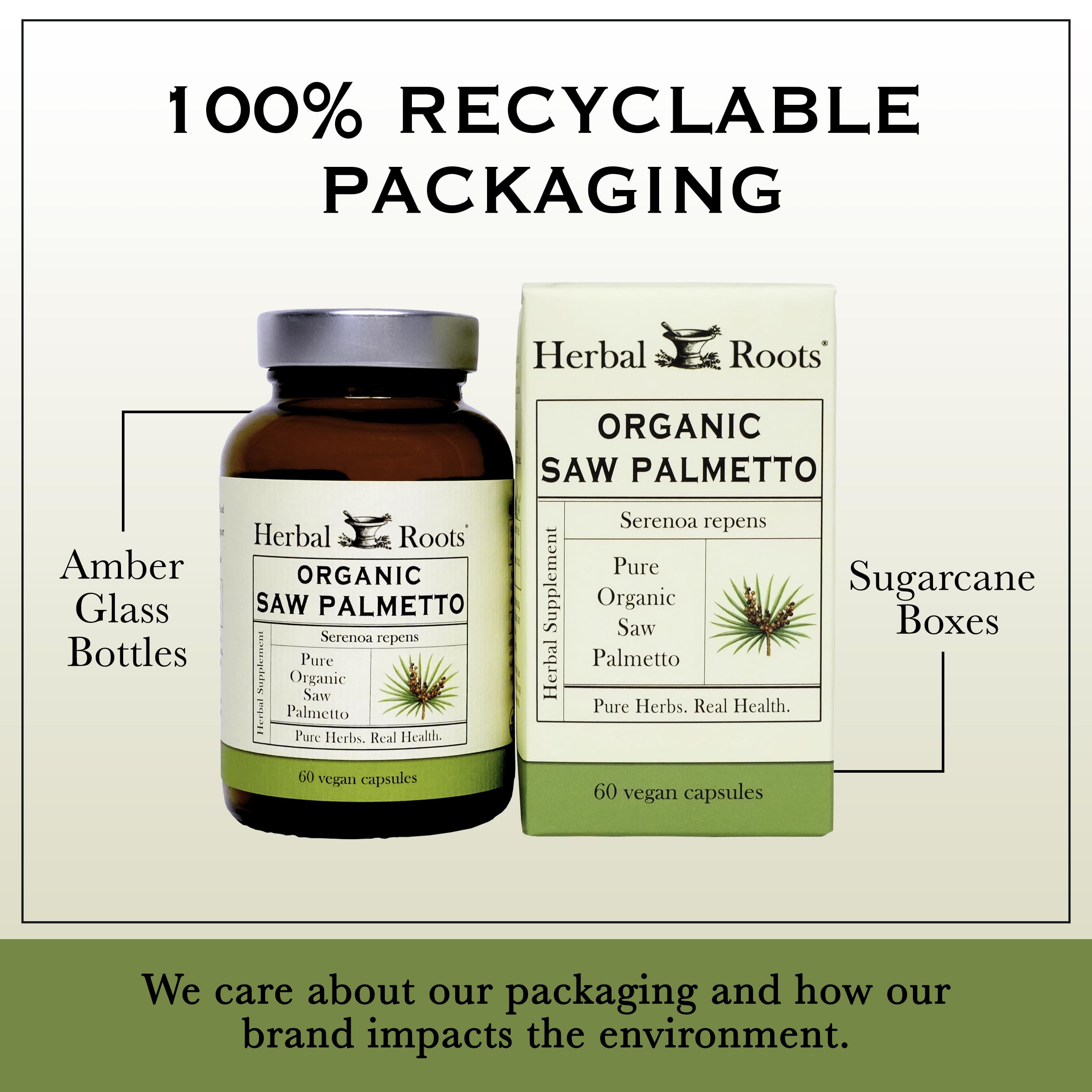 Herbal Roots botella abierta con cápsulas listas para tomar