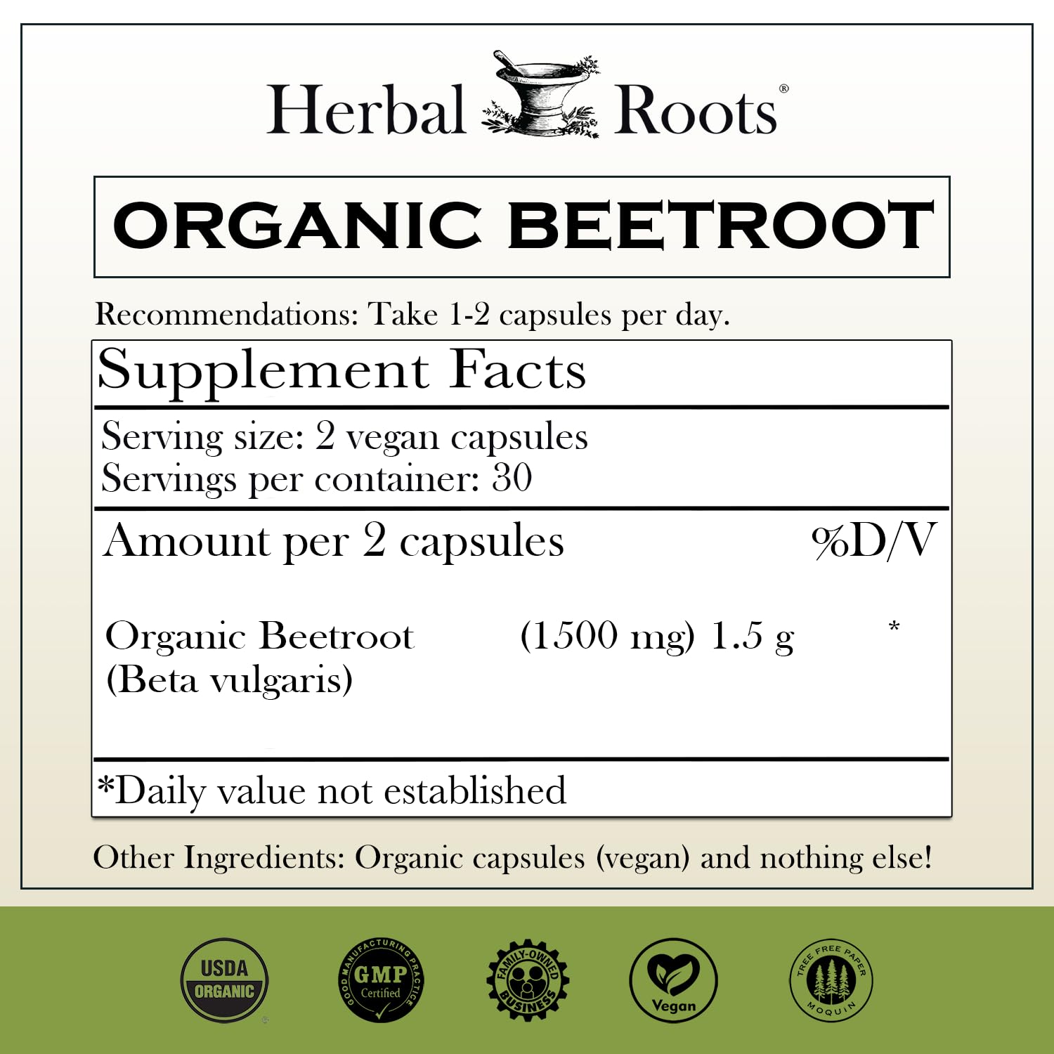 Herbal Roots detalle de cápsulas veganas mostrando textura pura y beneficio de fórmula limpia