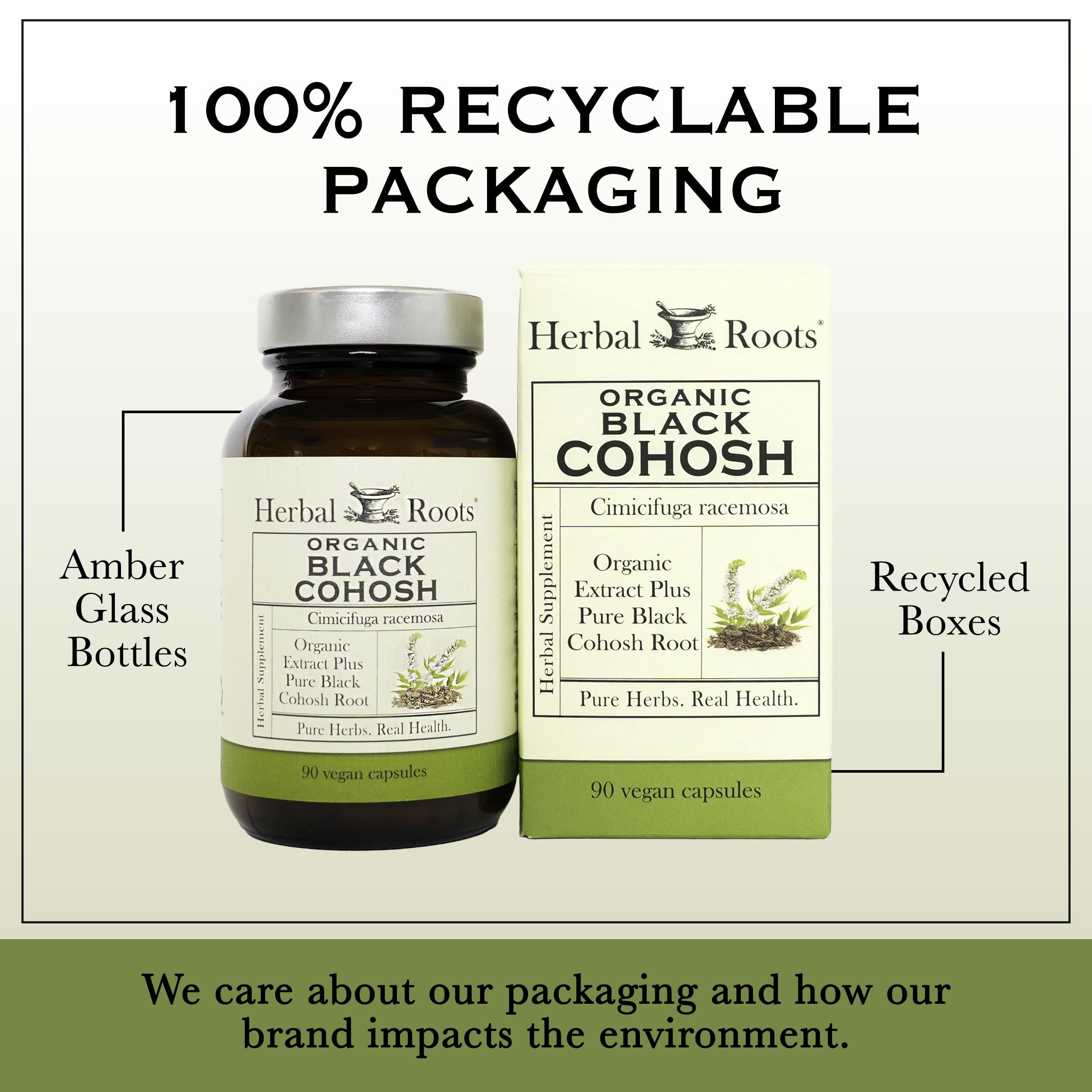 Herbal Roots frasco junto a regla y monedas para comparación de tamaño y dosis