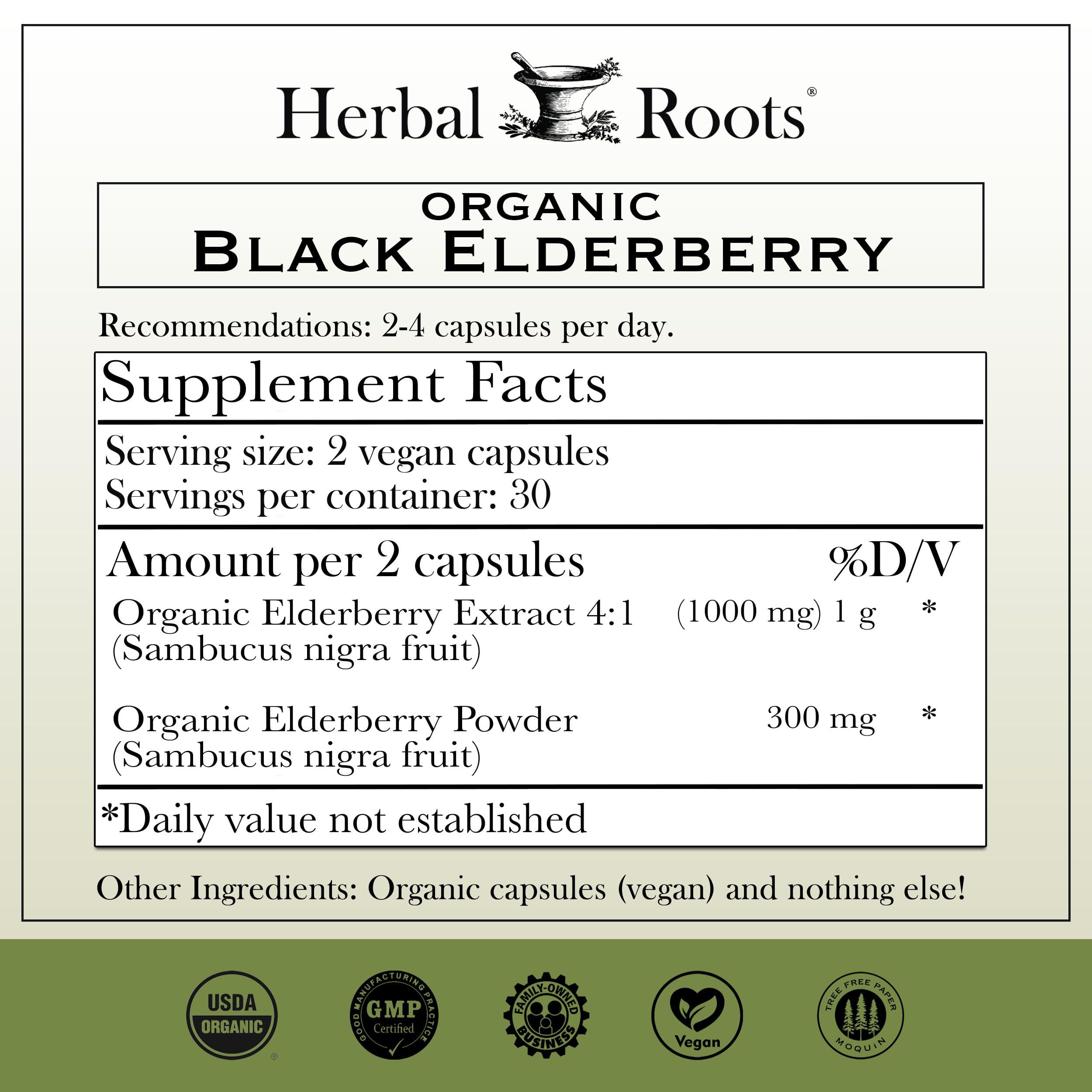 Herbal Roots etiqueta con sello USDA Organic y certificaciones visibles
