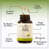 Herbal Roots envase junto a mano que toma cápsula para uso diario y conveniencia