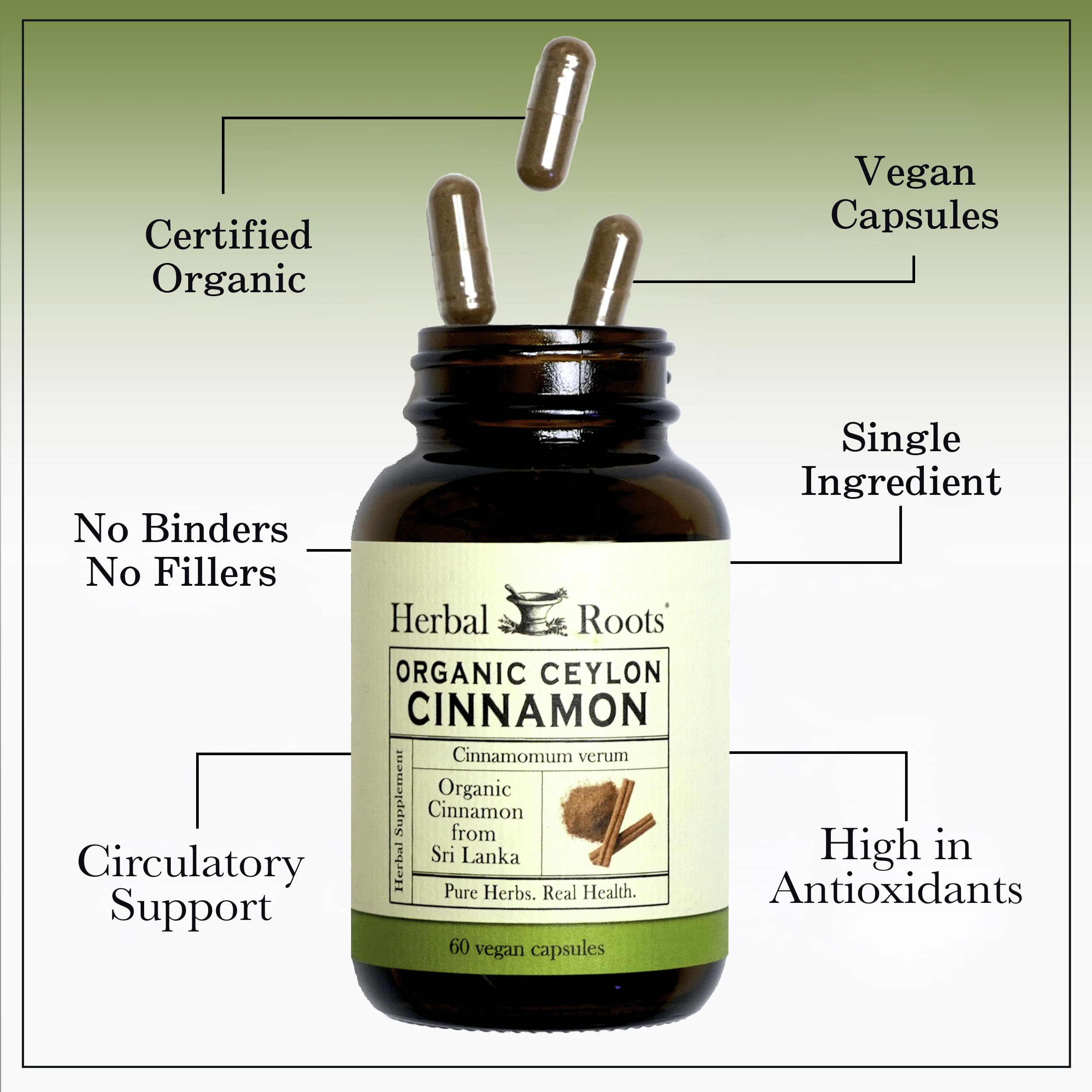 Herbal Roots etiqueta con sellos USDA Organic y Non-GMO, garantía visible