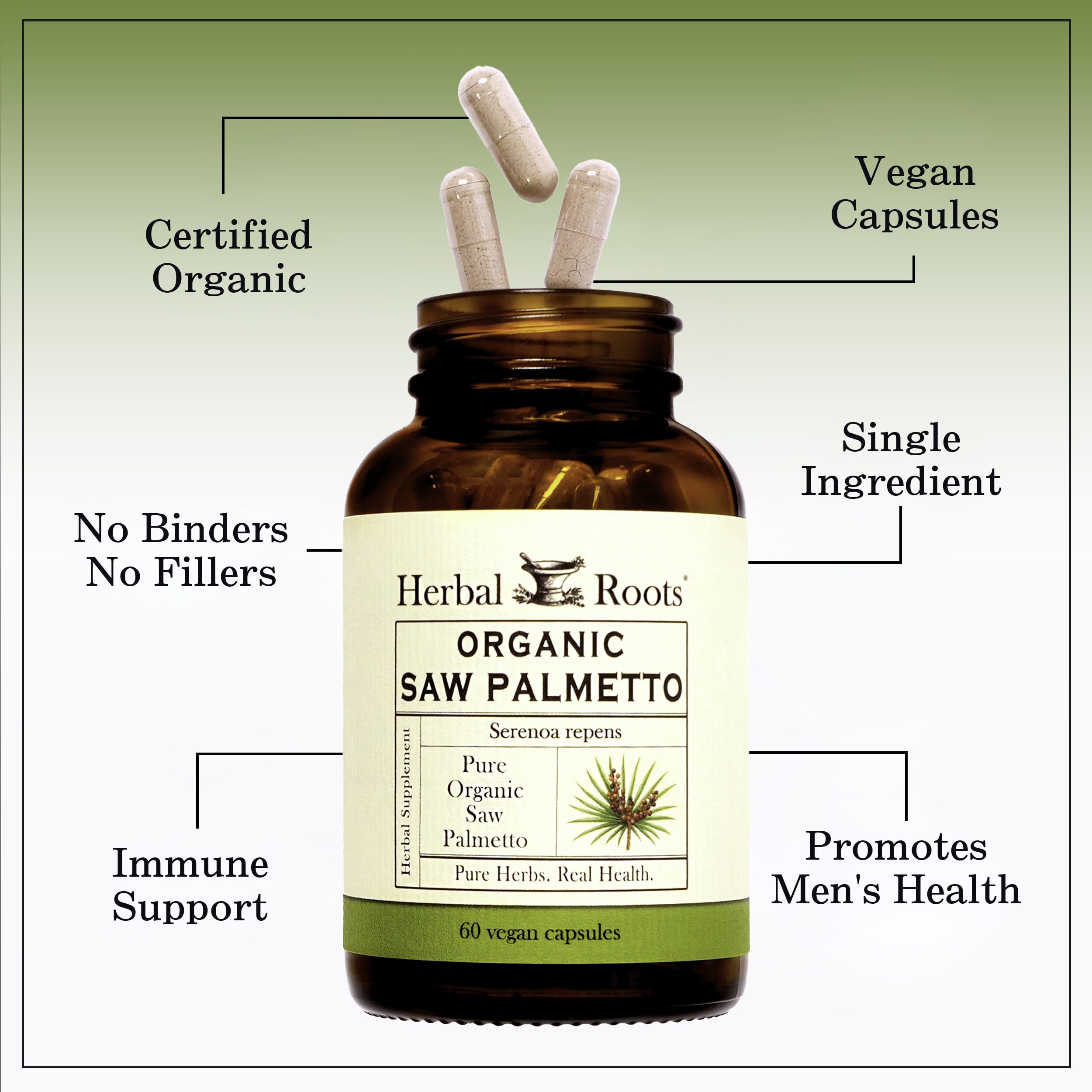 Herbal Roots etiqueta con sellos USDA Organic y pruebas de terceros