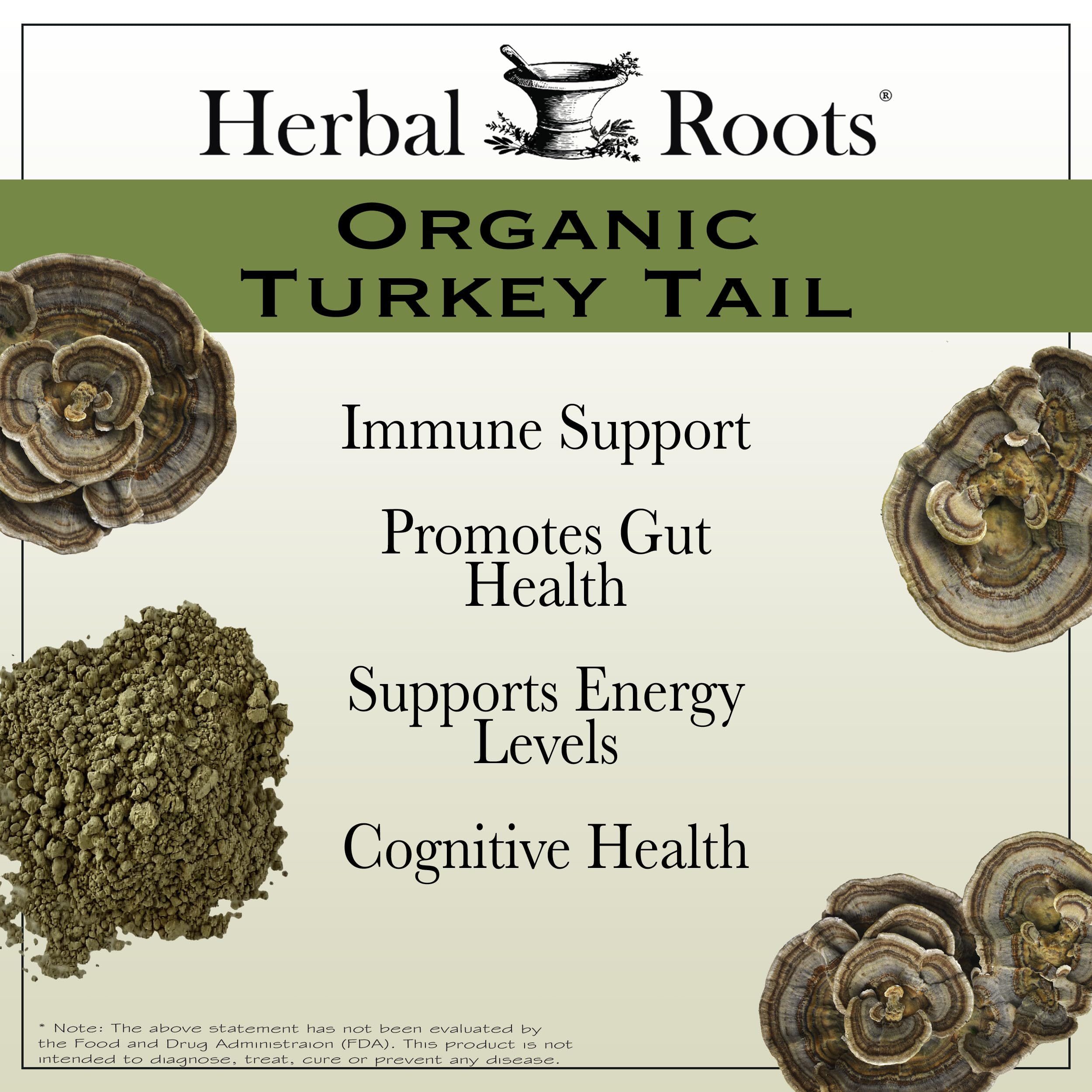 Herbal Roots etiqueta con sellos USDA Organic y cGMP para confianza