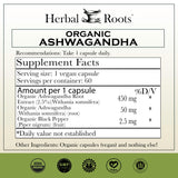 Herbal Roots detalle de etiqueta con certificación USDA y cGMP visible