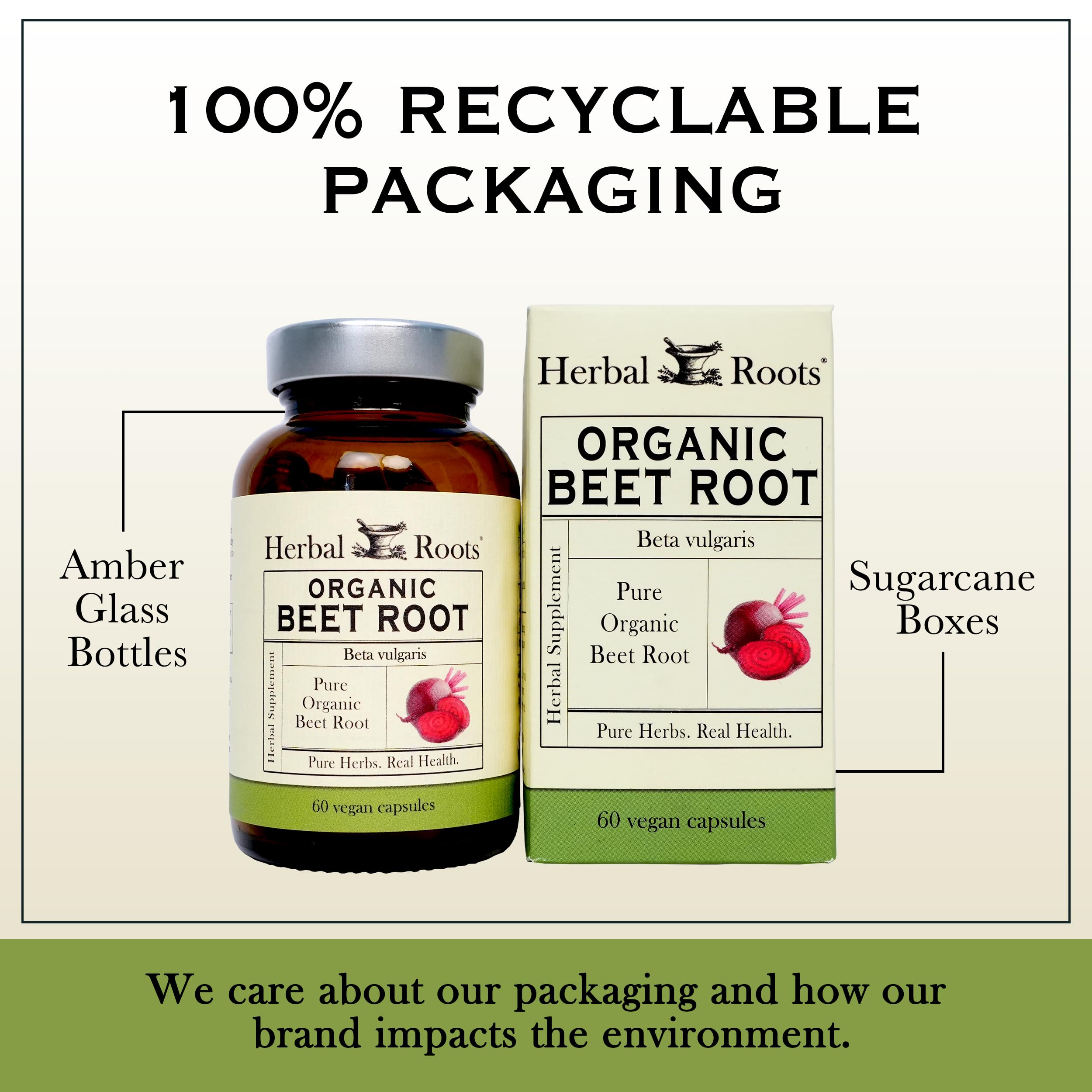Herbal Roots etiqueta con ingredientes y sellos mostrando certificaciones orgánicas y confianza