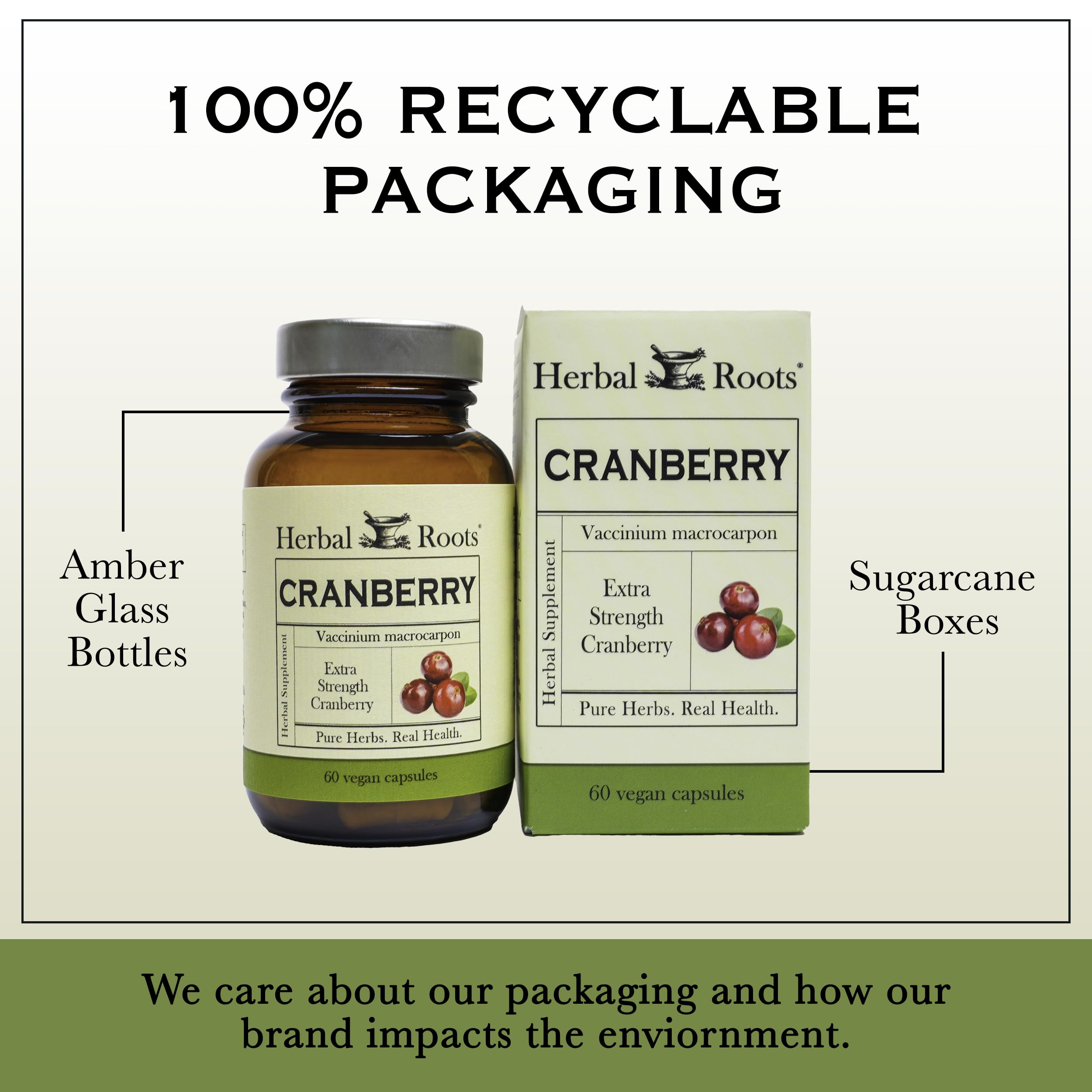 Herbal Roots etiqueta con ingredientes y certificación cGMP clara