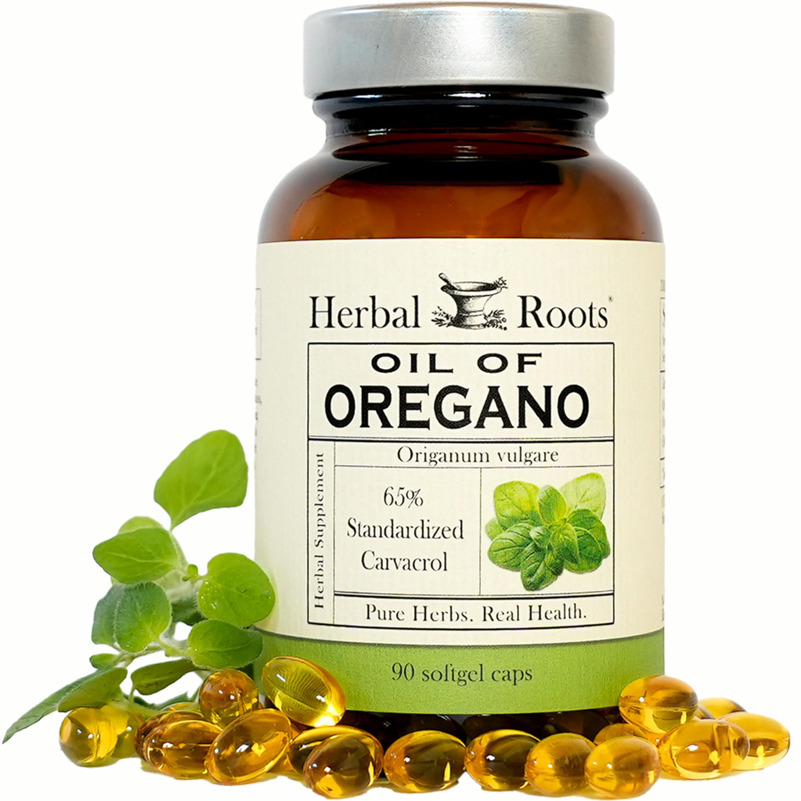 Herbal Roots frente del envase mostrando 90 cápsulas y beneficio de dosificación prolongada