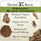 Herbal Roots polvo de raíz de cohosh negro demostrando textura y origen orgánico