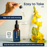 Herbal Tea Therapy gotas vertidas en vaso de agua para mezcla cómoda
