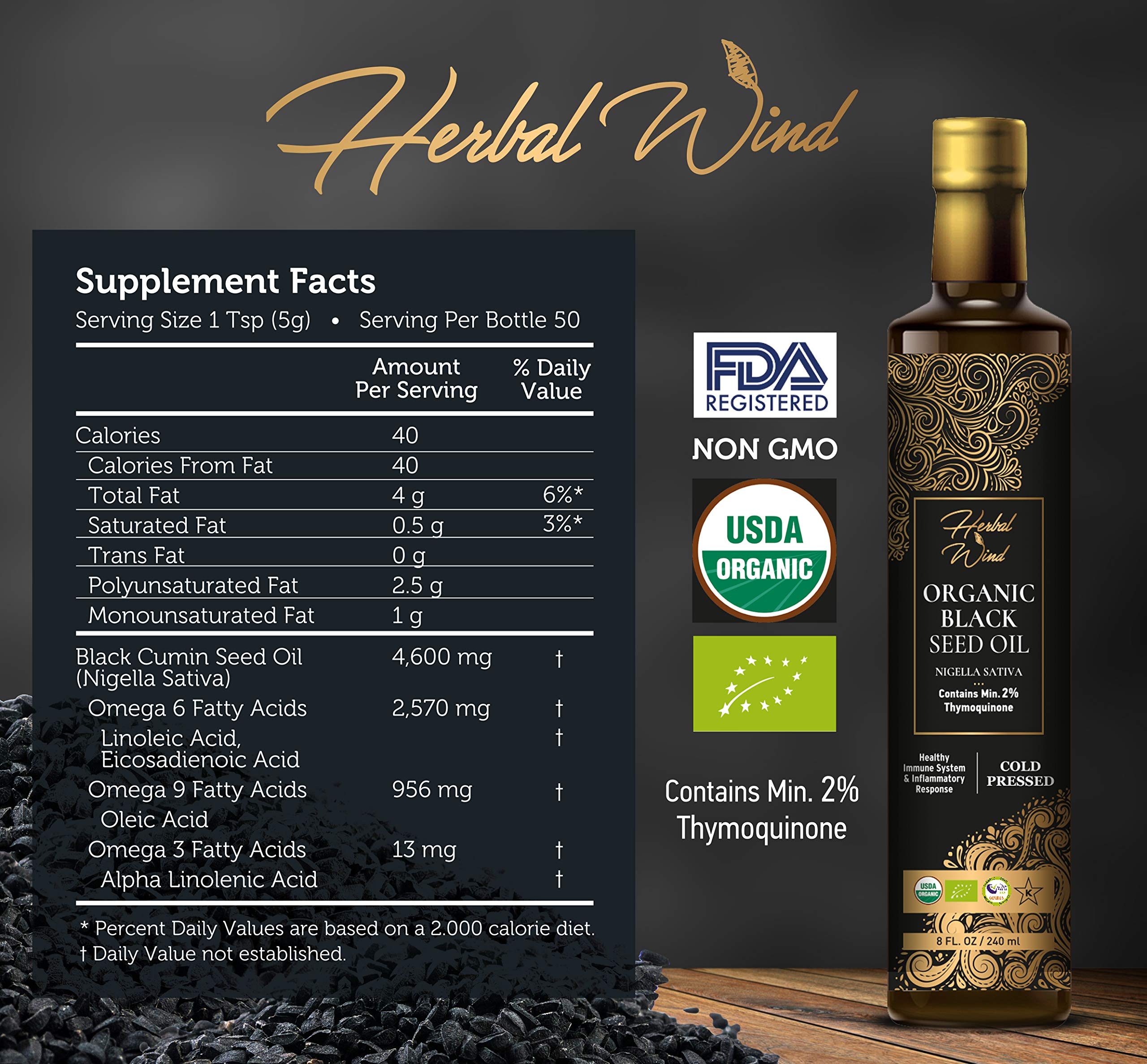 Herbal Wind etiqueta con certificaciones orgánicas y detalles