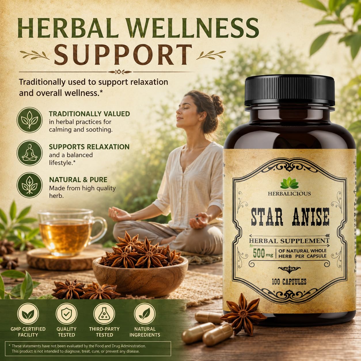 HERBALICIOUS cápsula abierta mostrando contenido de extracto, buena absorción y pureza