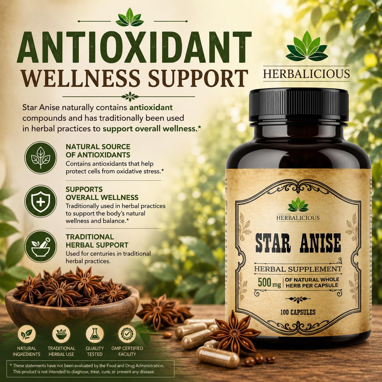 HERBALICIOUS cápsulas en mano para comparar tamaño, fácil de tragar y dosificación