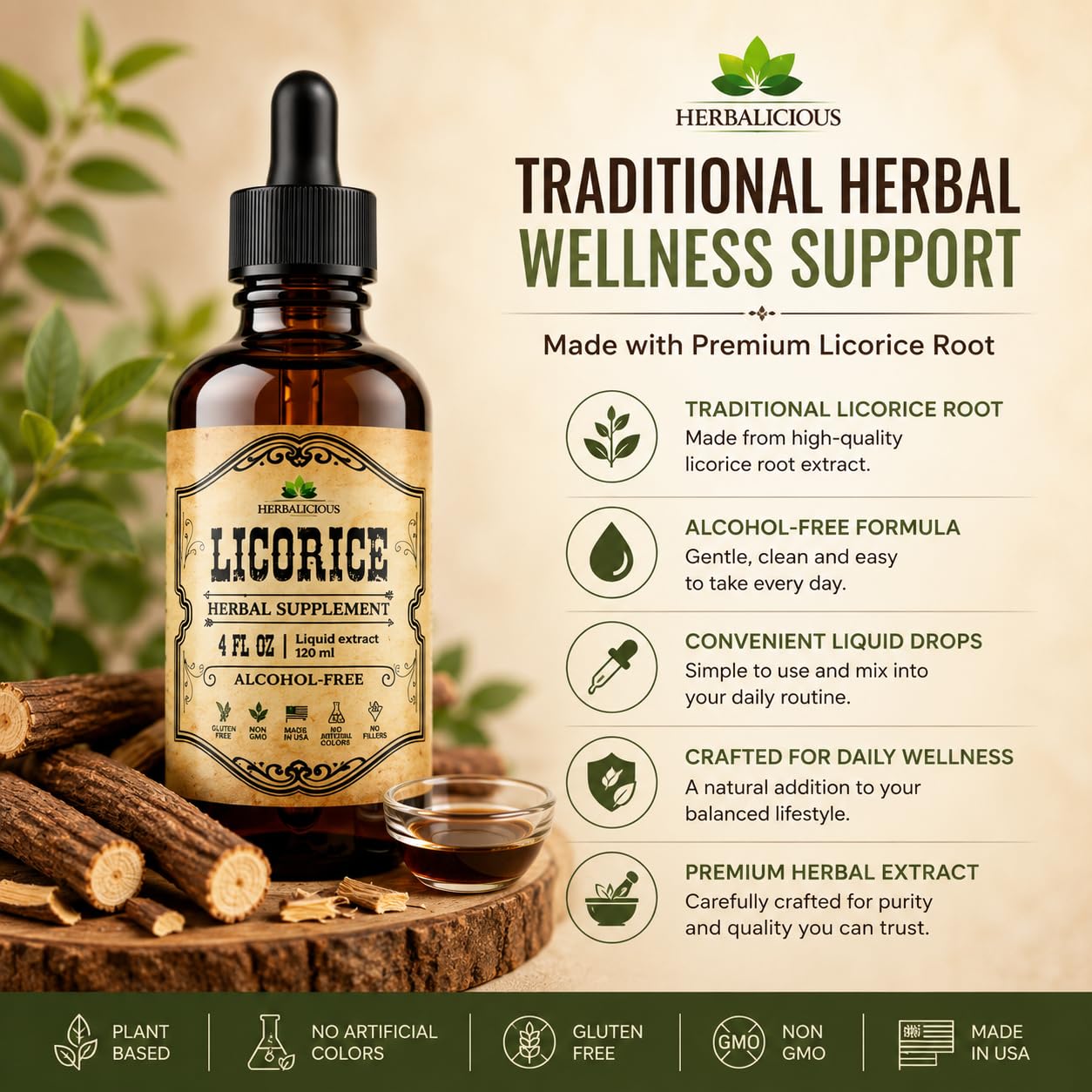 HERBALICIOUS botella en mano para comparar tamaño y transporte práctico