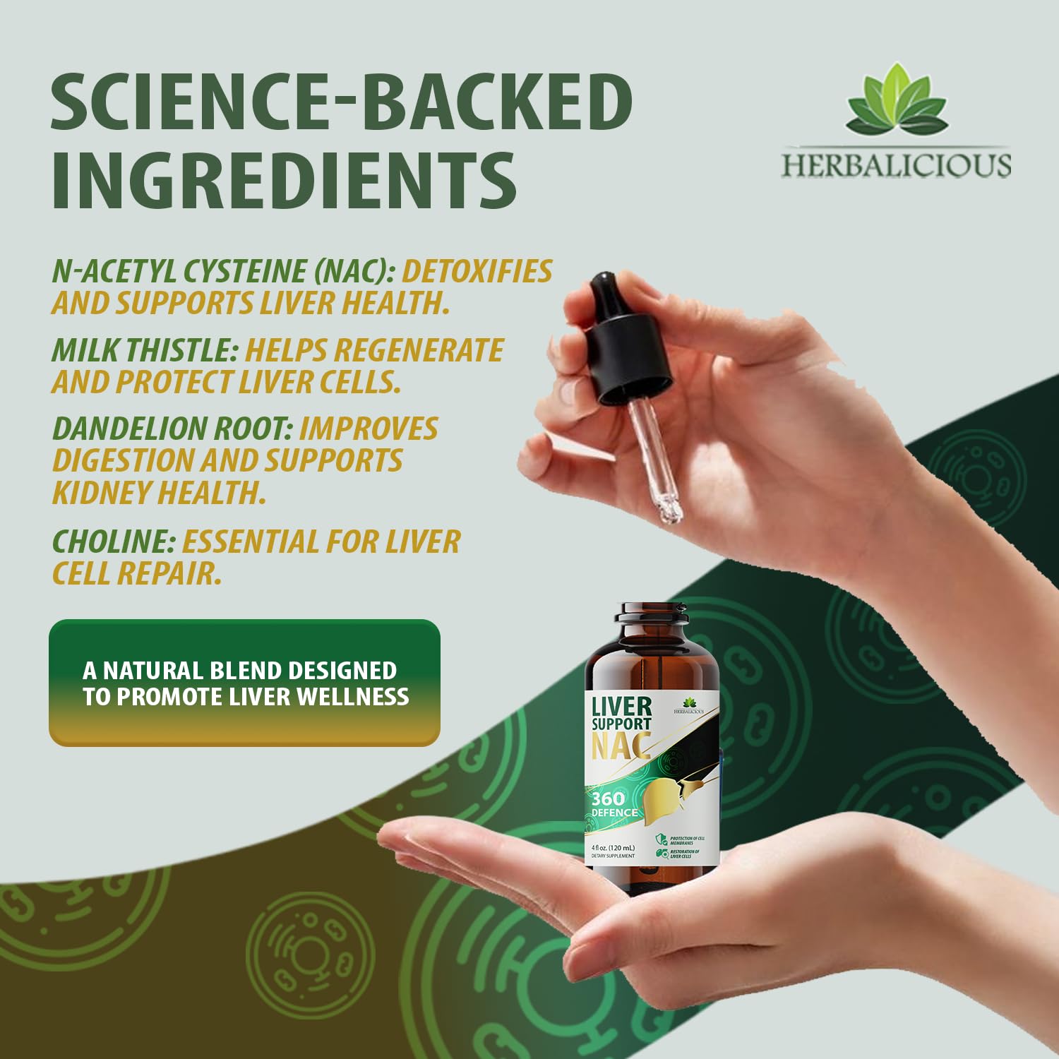HERBALICIOUS frasco junto a objetos para comparar tamaño y servir