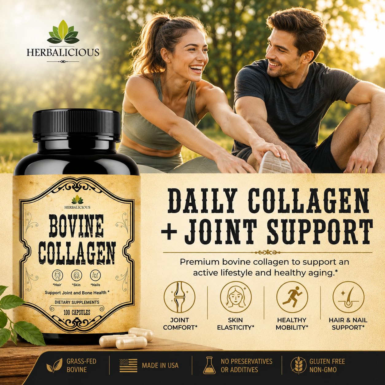 HERBALICIOUS cápsula abierta detalle de péptidos y fácil ingestión