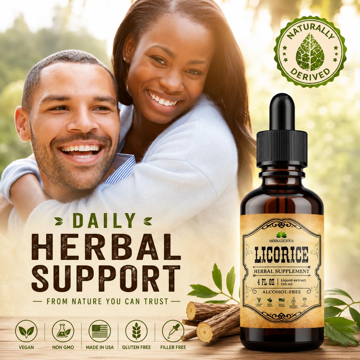 HERBALICIOUS botella en ambiente de cocina sugiriendo uso cotidiano y conveniencia