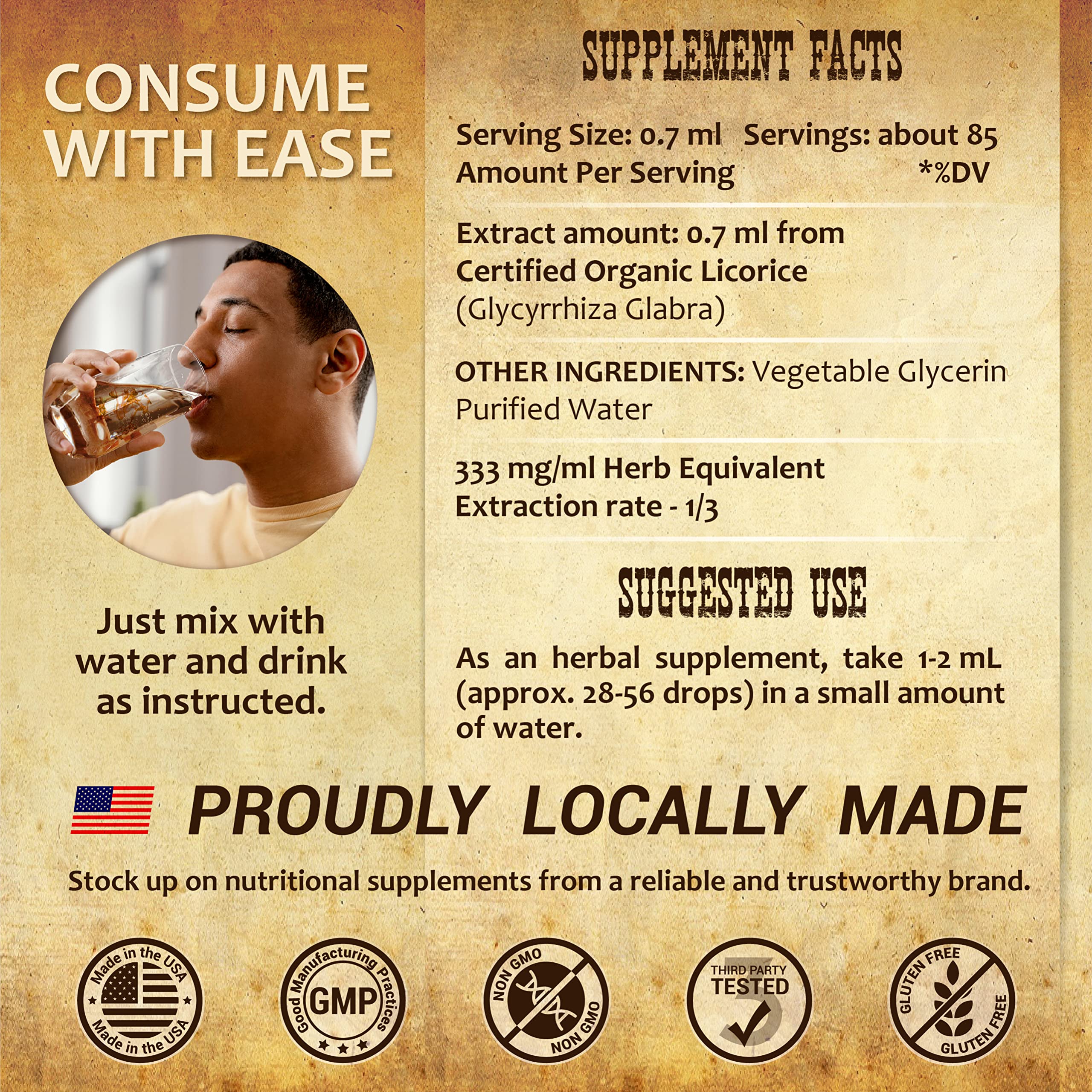 HERBALICIOUS etiqueta con lista de ingredientes que resalta origen orgánico