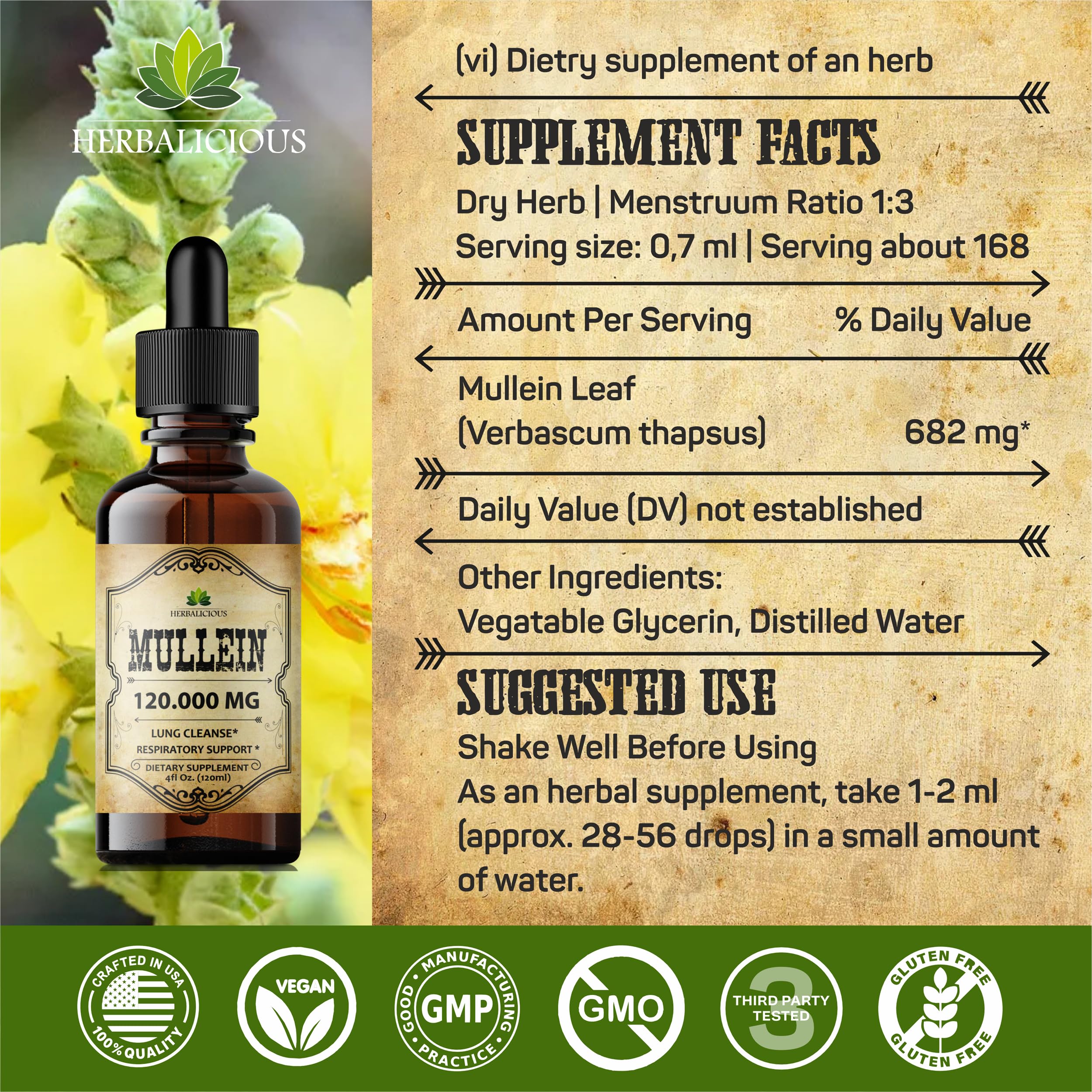 HERBALICIOUS etiqueta con lista de ingredientes limpia y beneficios transparentes