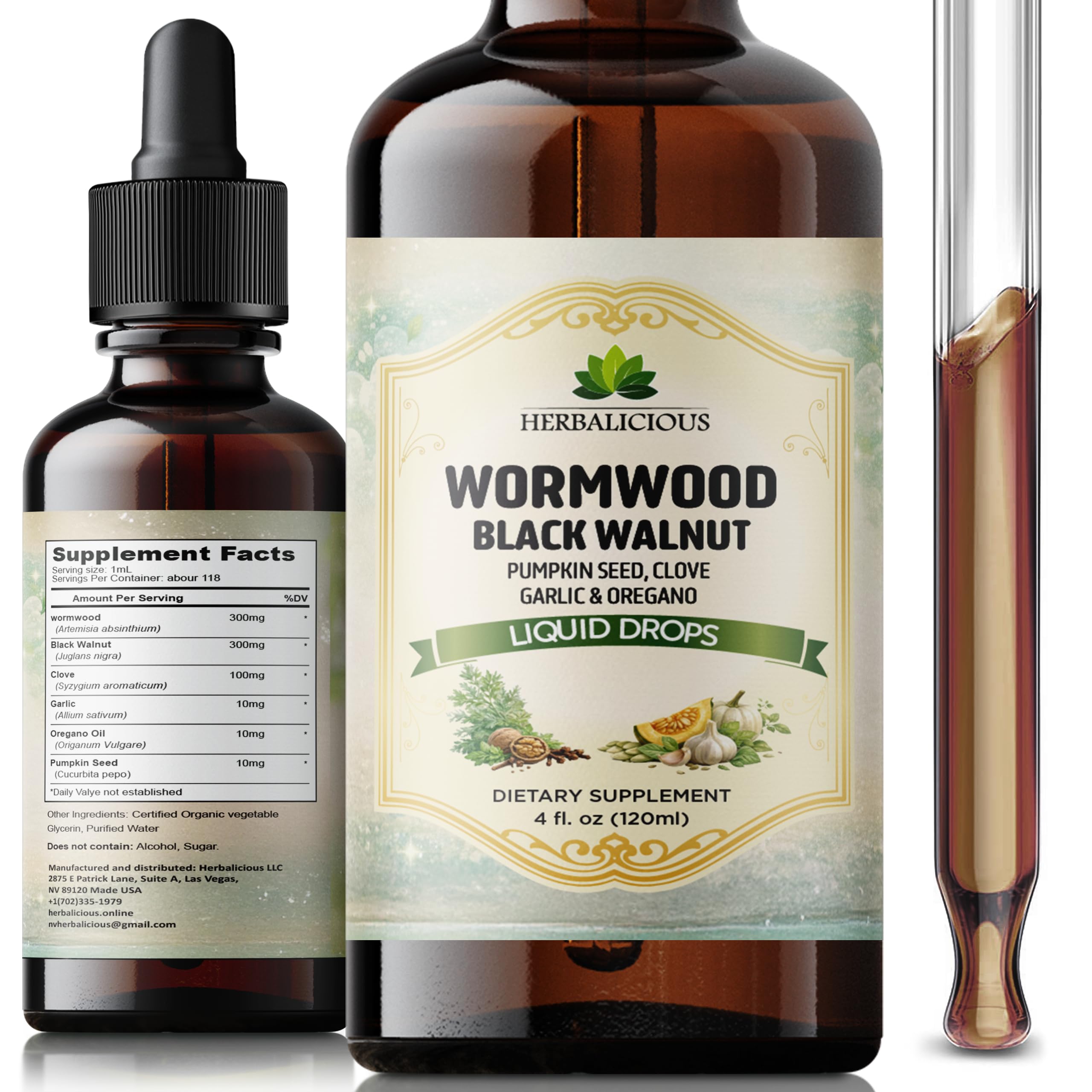 HERBALICIOUS frasco frontal mostrando etiqueta clara y beneficios